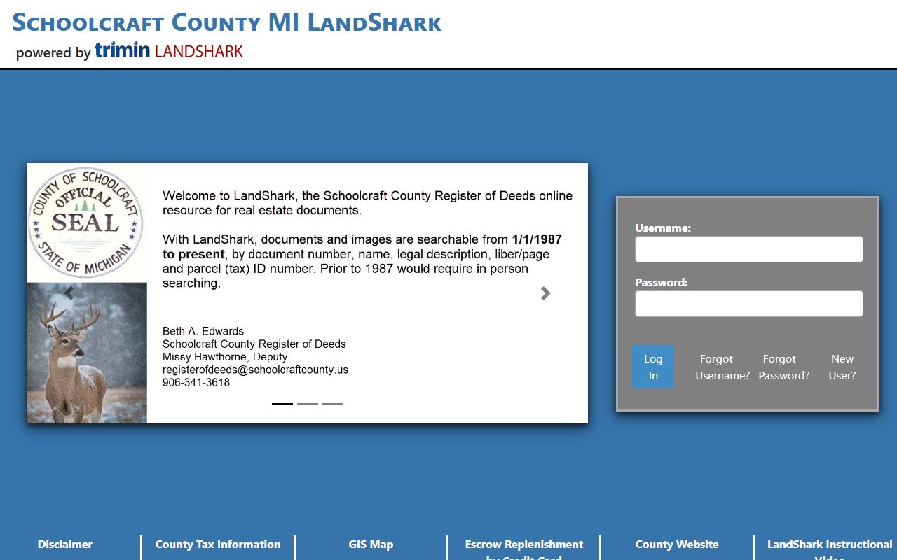 Schoolcraft County Clerk of Court LandShark recorded land records search portal
