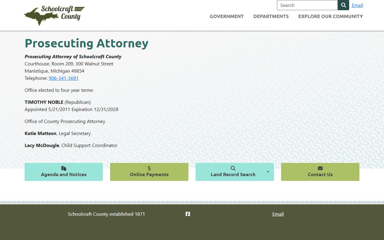 Schoolcraft County arrest records and court charges filed by the Prosecuting Attorney office