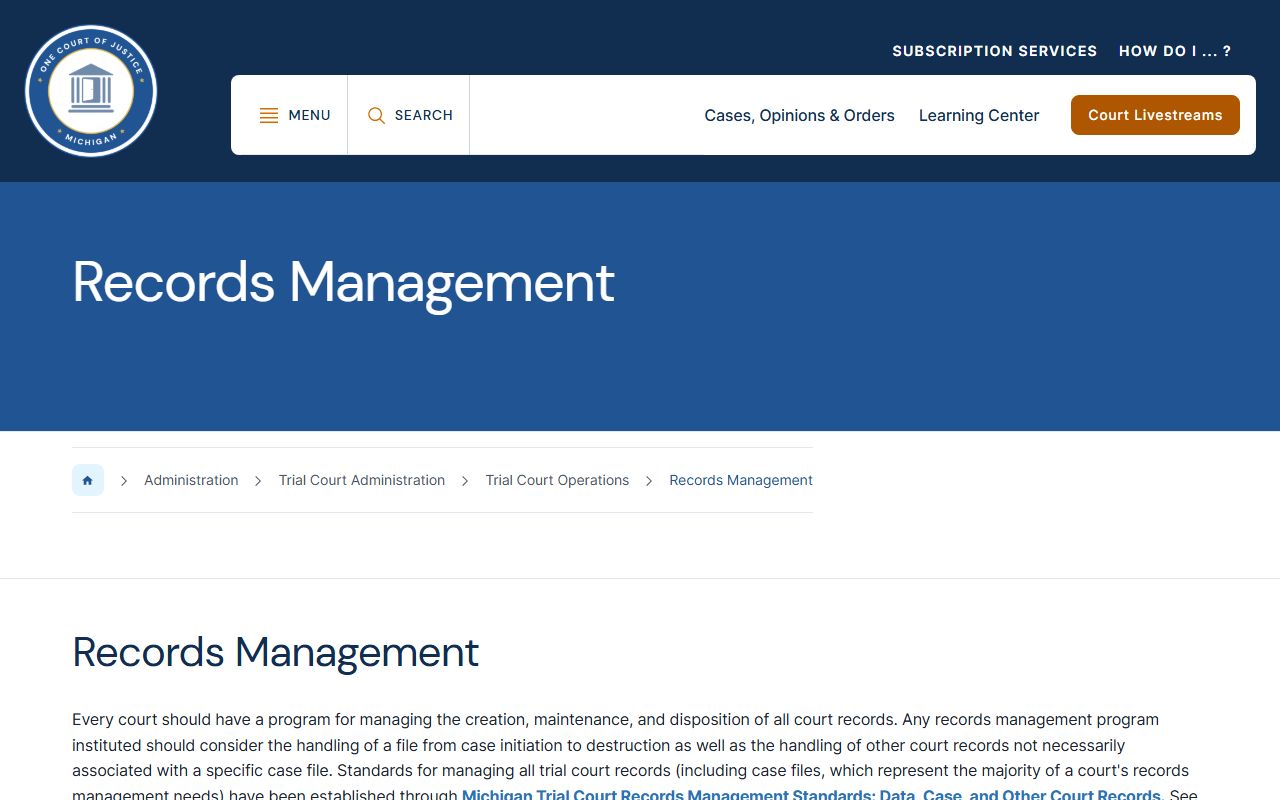 Michigan Courts records management guidance on Schoolcraft County court dockets and document images