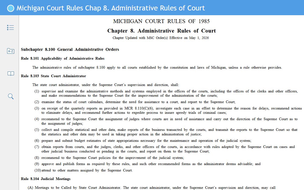 Michigan Court Rule chapter 8 on Schoolcraft County court records access