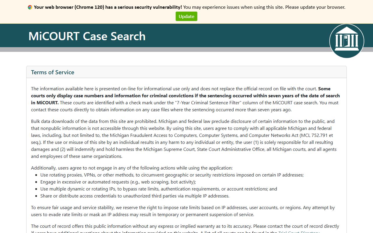 MiCOURT statewide case search for Schoolcraft County court records