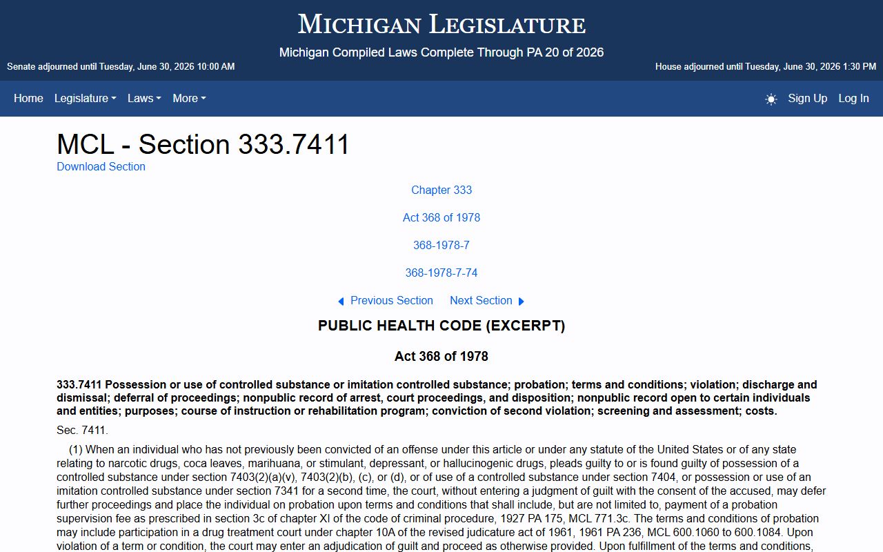 Schoolcraft County criminal court records controlled substance deferral and dismissal statute