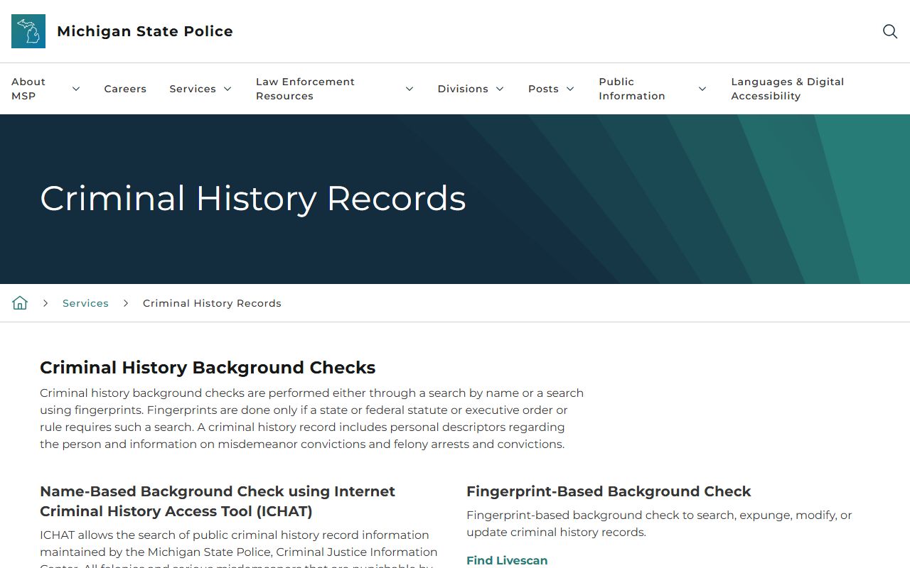 Schoolcraft County criminal court records and Michigan State Police ICHAT criminal history search