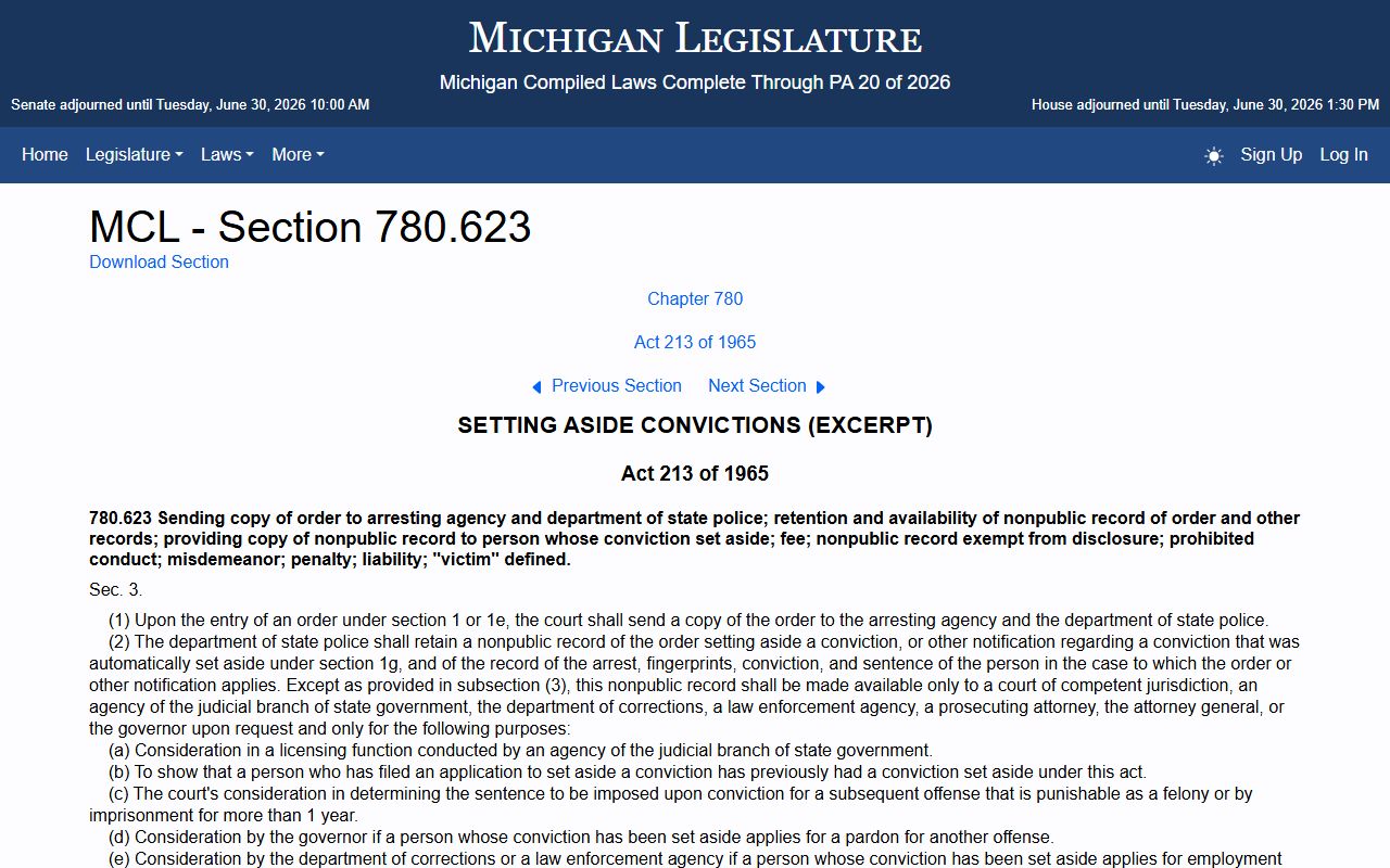 Schoolcraft County criminal court records nonpublic rule after a set-aside conviction