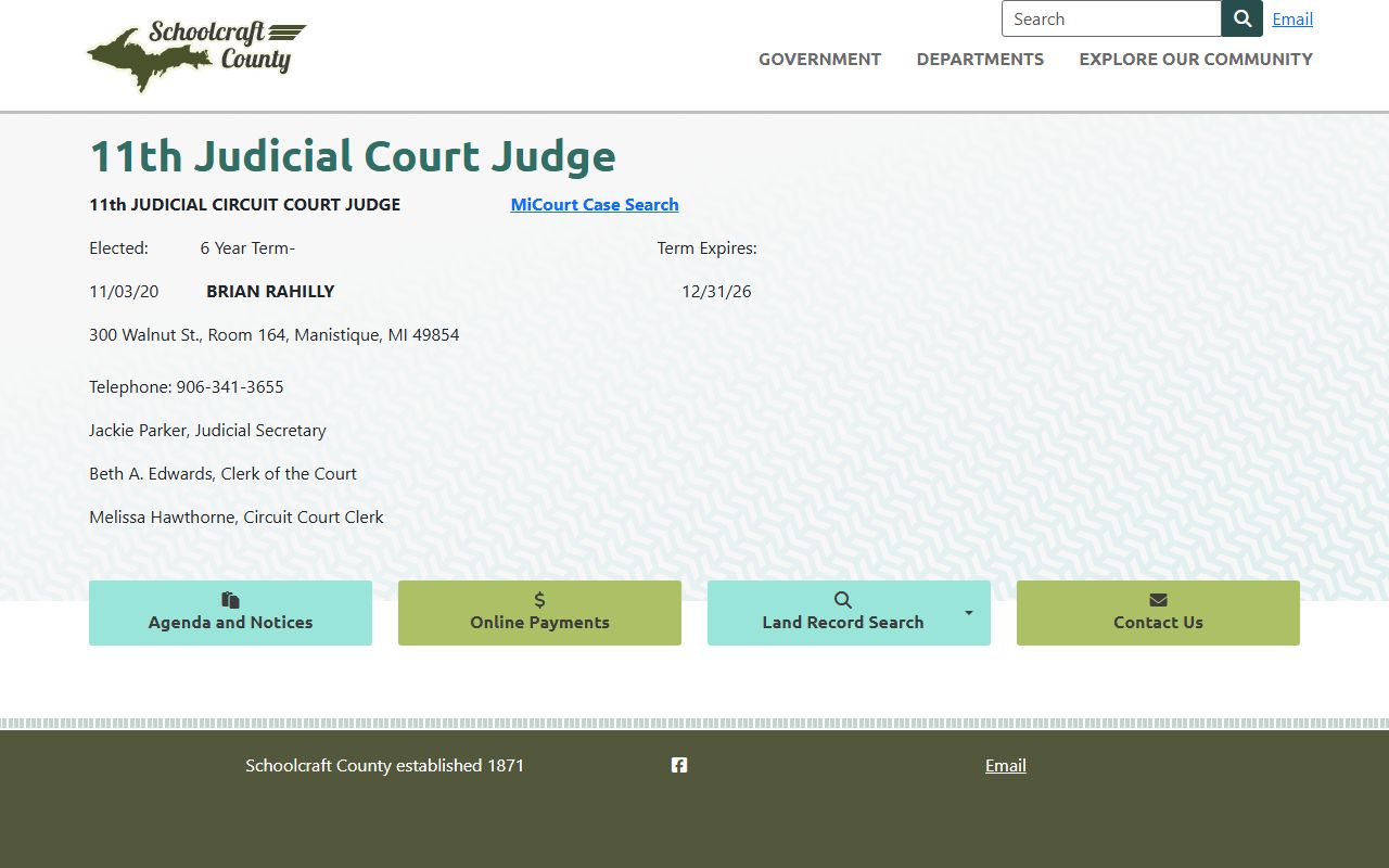 Schoolcraft County Circuit Court and county courts directory page