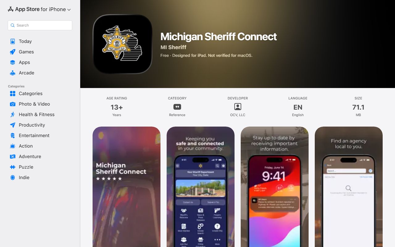 Schoolcraft County inmate search Michigan Sheriff Connect app Apple App Store listing