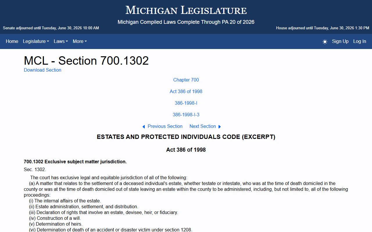 Michigan statute governing Schoolcraft County probate records jurisdiction